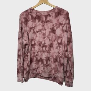 Athleta Womens Sweatshirt I Medium Pink Tie Die Crew Serene Hearth Fleece Lined
